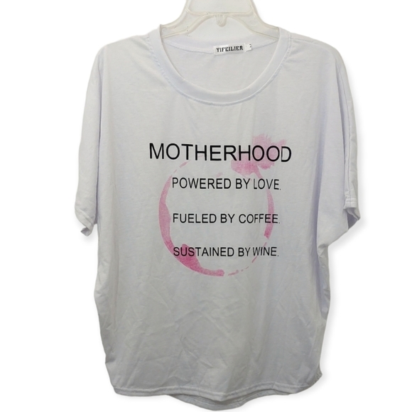 Funny Graphic Tee Women's Size Medium Motherhood Mom Boutique White NEW - Picture 1 of 7